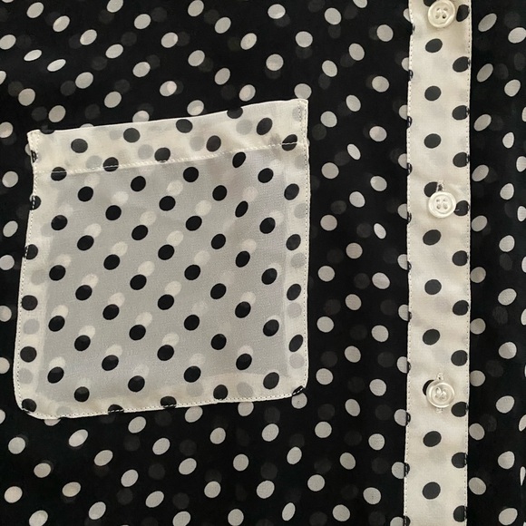 NWT INC Polka Dot Black White Contrast sheer blouse XXL - Picture 9 of 13